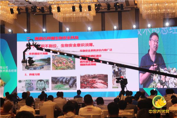 温氏集团股份有限公司养猪事业部生产技术部总经理王连想现场分享《规模化养殖发展与猪场生物安全关键点控制》